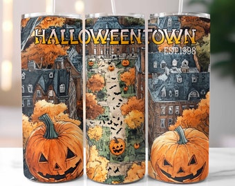 Halloweentown Tumbler Wrap, Halloween Town Tumbler, 20 oz Skinny Tumbler, Halloweentown Est. 1998 Sublimation Design, Digital Download PNG