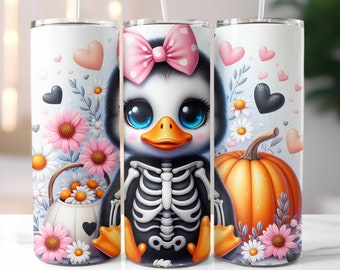 Coquette Halloween Tumbler Wrap, Cute Halloween, 20oz Skinny Tumbler, Cute Spooky Sublimation Design, Digital Download, Duck Halloween PNG