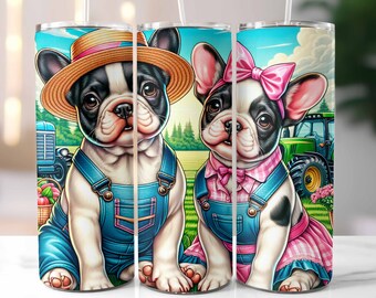 Farm French Bulldog Tumbler Wrap 20 oz Skinny Tumbler, Dogs Sublimation Design, Frenchies Gift, Cute French Bulldog, Digital Download PNG