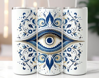 Evil Eye Tumbler Wrap Skinny 20oz, Turkish Evil Eye, Mystical Tumblers, Sublimation Design, Instant Download PNG