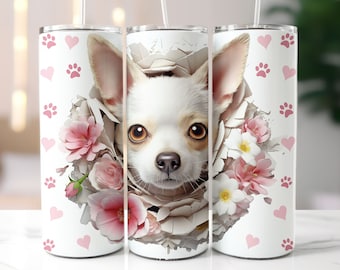 3D Chihuahua Tumbler Wrap Skinny 20oz, Chihuahua Wraps, Sublimation Design, Cute Chihuahua Tumbler, PNG Instant Digital Download