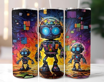 Baby Robots Tumbler Wrap 20oz Skinny, Kids Tumblers, Tumbler Wrap for Boys, Robot Tumbler PNG, Sublimation Design, Straight and Tapered