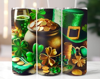 Opakowanie na kubek Patricks Day Tumbler Wrap 20oz Skinny Tumbler, koniczyny St Patricks Day, opakowanie na kubek Shamrock Tumbler Wrap, projekt sublimacji, pobieranie cyfrowe PNG