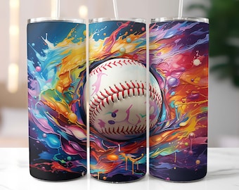 Softball Tumbler Wrap, 20oz Skinny Tumbler, Sublimation Design, Colorful Softball, Instant Digital Download PNG