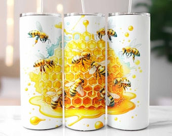 3D Bee Honeycomb Tumbler Wrap, 20oz Skinny Tumbler, Honeycomb Tumbler Template, Bee Wraps, Sublimation Design, Digital Download PNG