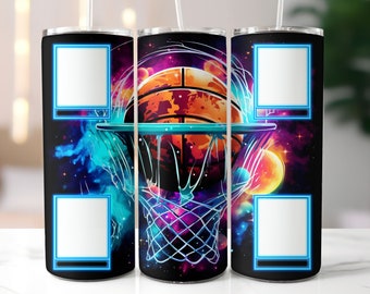 Neon Basketball Photo Frame Tumbler Wrap 20oz Skinny, Picture Tumbler, Add Your Photo, Sports Picture Photo Frame, Photo Basketball PNG