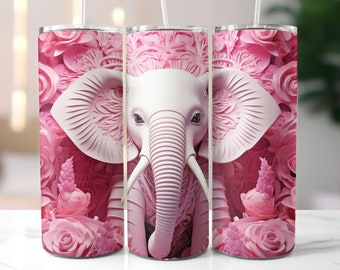 3D Pink Elephant Tumbler Wrap, 20 oz Skinny Tumbler, Elephant Sublimation Design, Pink Tumblers, Cute Elephant, Digital Download PNG