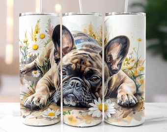 French Bulldog Tumbler Wrap 20 oz Skinny Tumbler, Dogs Sublimation Design, Frech Bulldog Watercolor, Mom Dog Gifts, Digital Download PNG