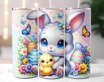 Easter Bunny Tumbler Wrap 20 oz Skinny Tumbler, Easter Sublimation Design, Easter Tumbler PNG, Digital Download PNG Files