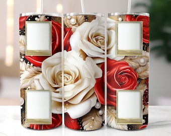 Róże Ramka na zdjęcia Tumbler Wrap 20oz Skinny, Obraz Tumbler, Kwiatowy kubek na zdjęcia, Obraz Tumbler dla mamy, Rama na zdjęcia ślubne