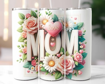3D Love Mom Hole in a Wall Tumbler Wrap, Mom Tumblers, Mother's Day Tumbler, 20oz Skinny Tumbler, Sublimation Design, Digital Download PNG