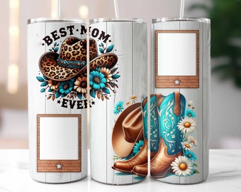 Western Best Mom Ever Tumbler Wrap, 20oz Skinny Tumbler, Mother's Day Tumbler, Photo Frame Tumbler, Sublimation Desgin, Digital Download PNG