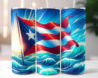 Puerto Rico Flag Tumbler Wrap 20oz Skinny, Boricua Patriotic Tumbler, Tumbler Template, Sublimation Design, Digital Download PNG