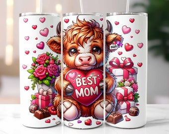 Najlepszy kubek dla mamy, szablon na kubek na dzień matki Highland Cow, chudy kubek 20 uncji, projekt sublimacji na dzień matki krowy do pobrania w formacie cyfrowym PNG