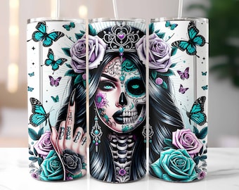Badass Woman Tumbler Wrap, 20oz Skinny Tumbler, Sarcastic Sublimation Design, Floral Tattoo Woman, Tumbler Template, Digital Download PNG