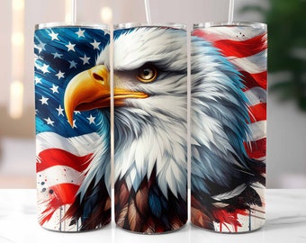 American Eagle Flag Tumbler Wrap, Patriotic Sublimation Design, 20oz Skinny Tumbler, Instant Digital Download, Straight and Tapered, PNG