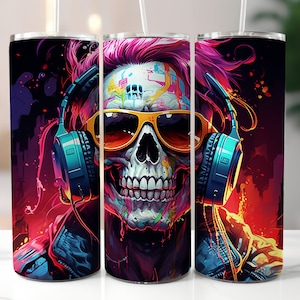 Skull Tumbler Wrap, 20 oz Skinny Tumbler Sublimation, Straight and Tapered PNG, Instant Digital Download