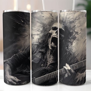 Squeleton Playing Guitar Tumbler Wrap 20oz Skinny Tumbler Sublimation,  Black and White, Straight and Tapered PNG, Instant Download