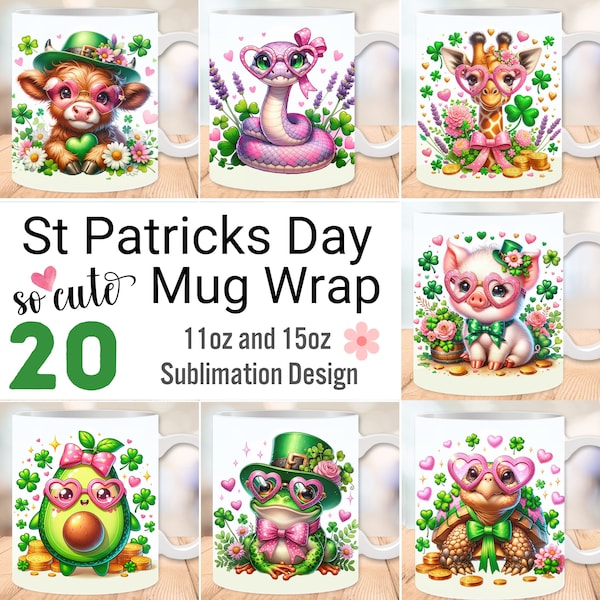 Mug Wrap mignon St Patricks Day 11 oz et 15 oz, tasse de la Saint-Patrick, animaux de la Saint-Patrick, conception par sublimation, téléchargement numérique, fichiers PNG