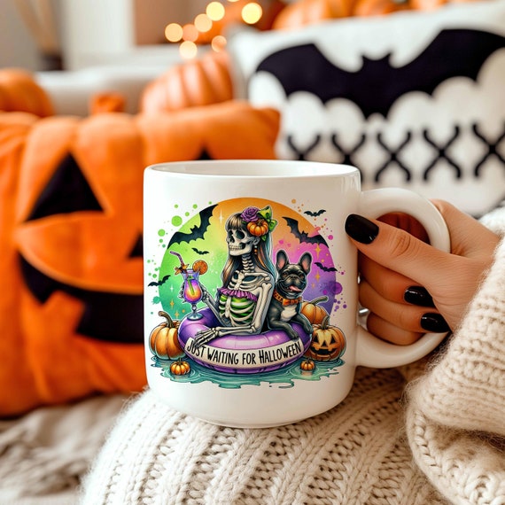 Just Waiting for Halloween PNG, Funny Halloween Mug Wrap, Halloween Sublimation Designs, Spooky Season Mug Png, 11oz & 15oz Digital Download
