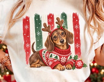 Dachshund Christmas PNG, Christmas Dog Png, Dachshund Watercolor, Dachshund Shirt Designs, Christmas Dog Sublimation, Digital Download