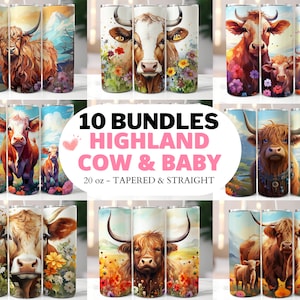Highland Kuh Tumbler Wrap, Baby Highland Kuh, 20 Unze Skinny Tumbler Sublimation, gerade und konisch PNG, sofortiger digitaler Download