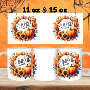 Pu&ograve; includere: Due tazze in ceramica bianca con un design autunnale. Il design presenta una zucca, girasoli e foglie in tonalit&agrave; di arancione, giallo e verde. Il testo sulla tazza recita "Pumpkin Season". Le tazze sono disponibili nelle dimensioni 11 oz e 15 oz.