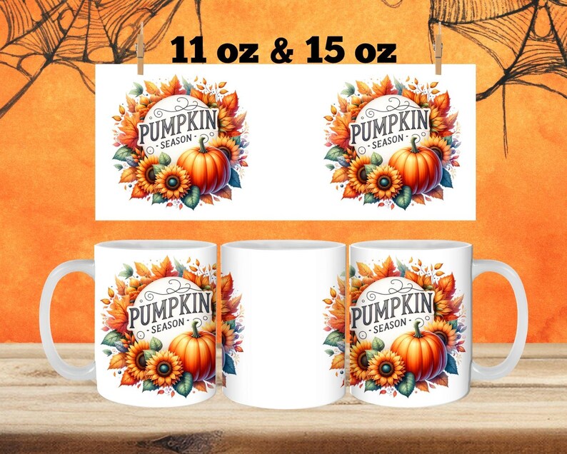 Pu&ograve; includere: Due tazze in ceramica bianca con un design autunnale. Il design presenta una zucca, girasoli e foglie in tonalit&agrave; di arancione, giallo e verde. Il testo sulla tazza recita "Pumpkin Season". Le tazze sono disponibili nelle dimensioni 11 oz e 15 oz.