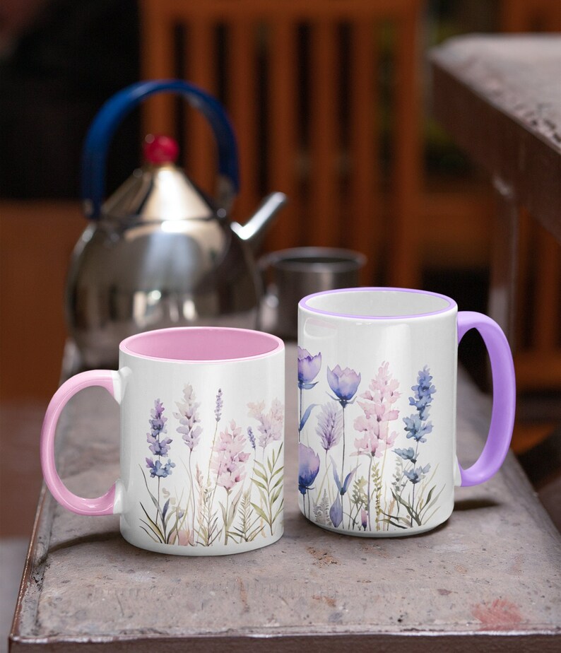 Lavender Mug Wrap 11oz and 15oz, Sublimation Design, Floral Coffee Mug PNG, Purple Flowers, Lavender Tea Cup, Digital Download