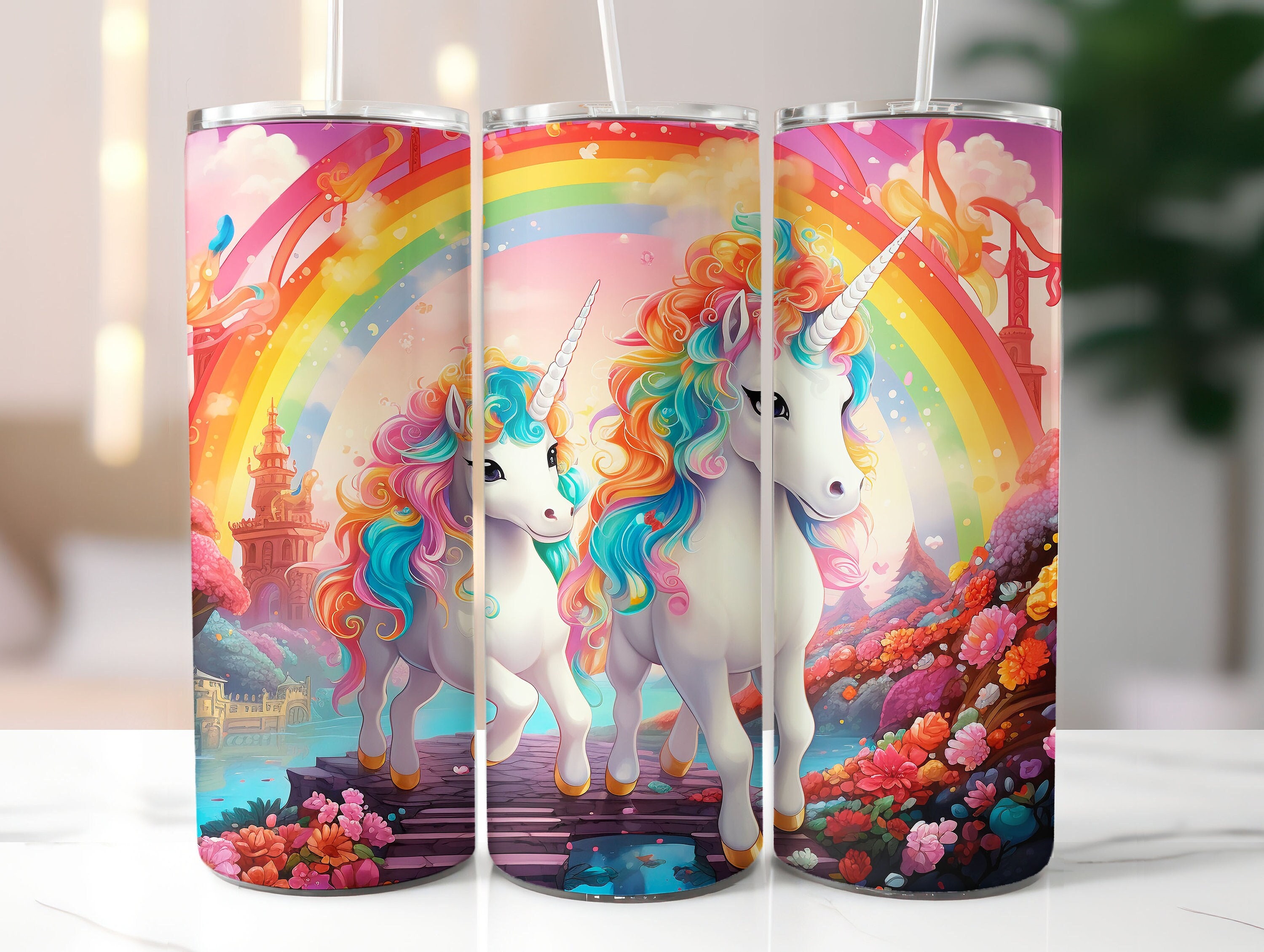Rainbow Unicorn Tumbler Wrap 20oz Skinny, Kids Tumblers, Unicorns ...