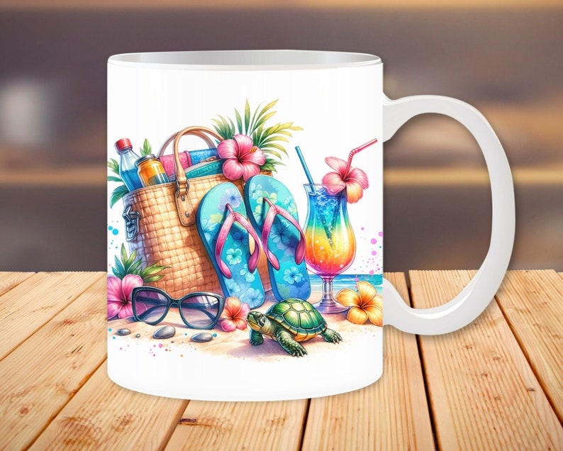 Summer Mug Wrap, Flip Flops Mugs, Vacation Mug, Summer Mug, Mug Template, 11oz and 15oz, Sublimation Design, Digital Download PNG
