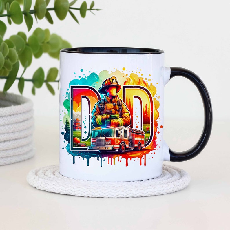 Firefighter Dad Mug Wrap 11oz and 15oz, Father's Day Mug, Firefighter Mug, Fireman Sublimation Design, Mug Template, Digital Download PNG