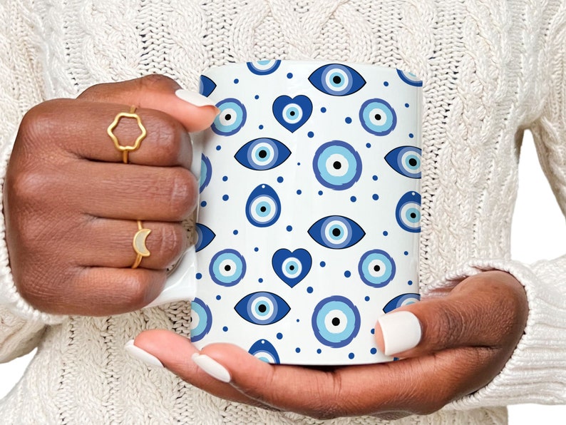Evil Eye Mug Wrap 11oz and 15oz, Turkish Evil Eye, Mystical Mugs, Protect your Energy, Sublimation Design, Instant Download PNG image 3
