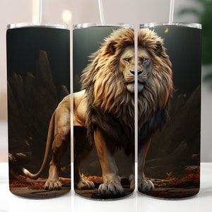 3D Lion Tumbler Wrap 20 oz Skinny Tumbler Sublimation Designs, Straight and Tapered PNG, Instant Digital Download