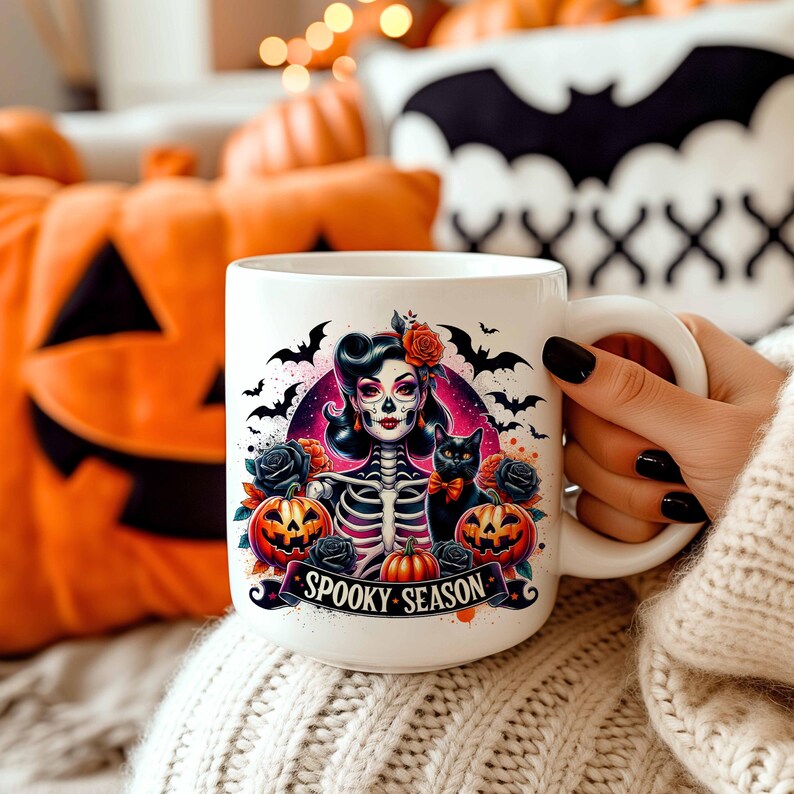 Spooky Season Mug, Spooky Mama Mug Wrap, Halloween Spooky Mug, Halloween Black Cat Mug, Sublimation Designs, 11oz & 15oz, Digital PNG
