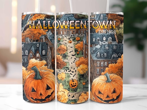 Halloweentown Tumbler Wrap, Halloween Town Tumbler, 20 oz Skinny Tumbler, Halloweentown Est. 1998 Sublimation Design, Digital Download PNG