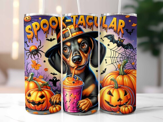 Halloween Dachshund Spooktacular Tumbler Wrap, Halloween Tumbler Wrap, Spooky Dog, 20oz Sublimation Design, Digital Download, Spooky PNG