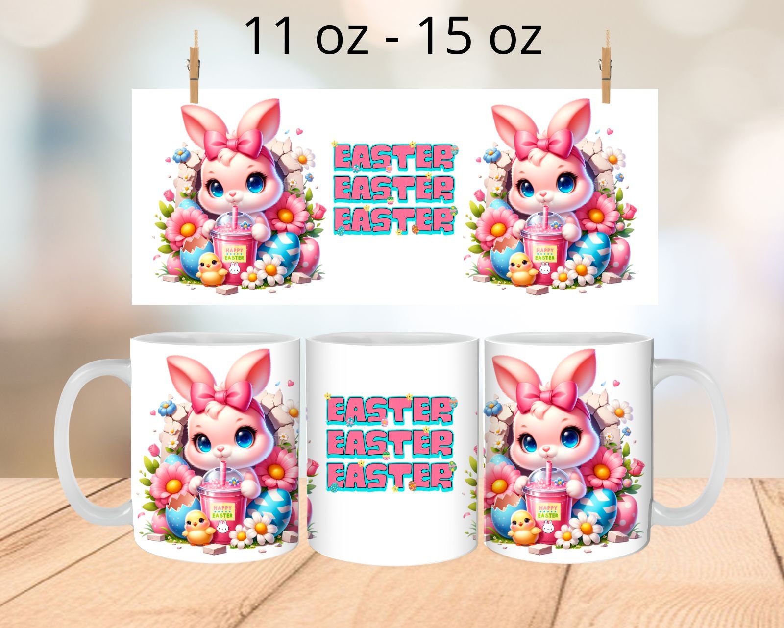 3D Bunny Mug Wrap 11oz and 15oz, Easter Mugs, Cute Easter Mug, Baby ...