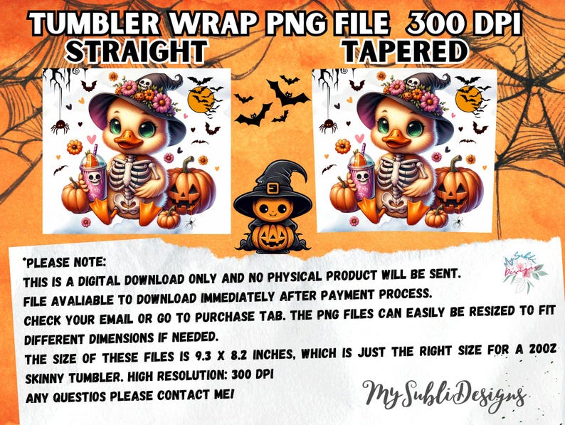 Halloween-anka-tumblerwrap, söt Halloween-tumbler, 20oz smal tumbler, läskig sublimeringsdesign, digital nedladdning, anka Halloween PNG bild 3