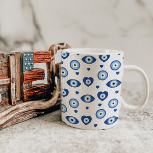 Evil Eye Mug Wrap 11oz and 15oz, Turkish Evil Eye, Mystical Mugs, Protect your Energy, Sublimation Design, Instant Download PNG image 2