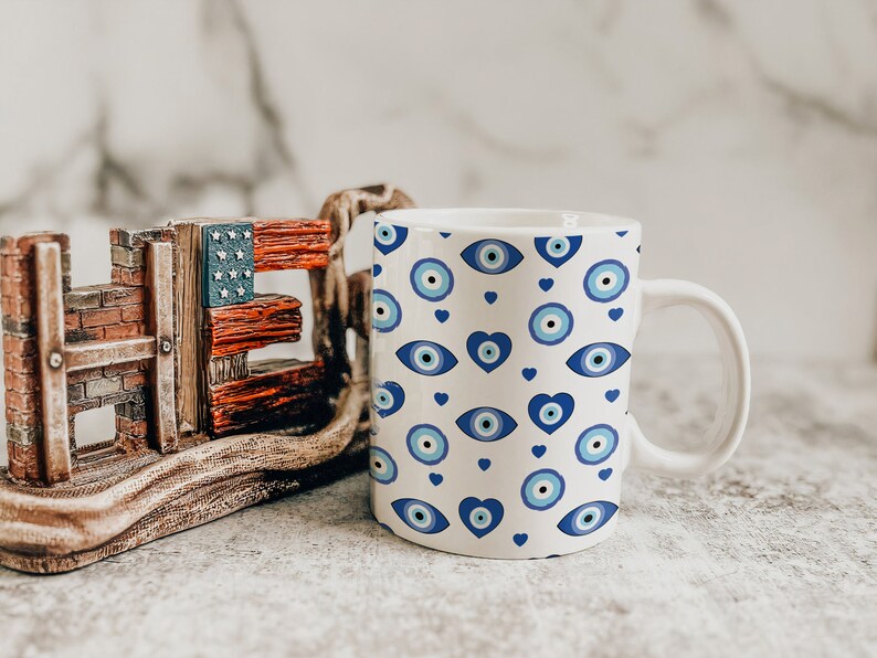 Evil Eye Mug Wrap 11oz and 15oz, Turkish Evil Eye, Mystical Mugs, Protect your Energy, Sublimation Design, Instant Download PNG image 2