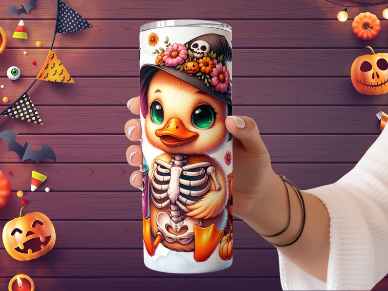 Halloween-anka-tumblerwrap, söt Halloween-tumbler, 20oz smal tumbler, läskig sublimeringsdesign, digital nedladdning, anka Halloween PNG bild 2
