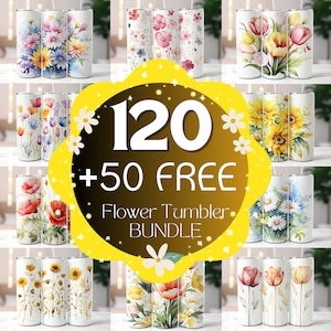 Pacote com mais de 120 flores para embrulhar copos, design de sublimação digital PNG, fino 20oz, embrulho floral para copos, pacote com copos