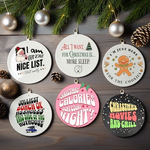 Décorations de Noël drôles, sublimation, téléchargement immédiat, décorations de Noël rondes, paquet de Noël PNG - 6 fichiers