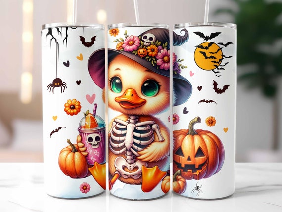 Halloween Duck Tumbler Wrap, Cute Halloween Tumbler, 20oz Skinny Tumbler, Spooky Sublimation Design, Digital Download, Duck Halloween PNG