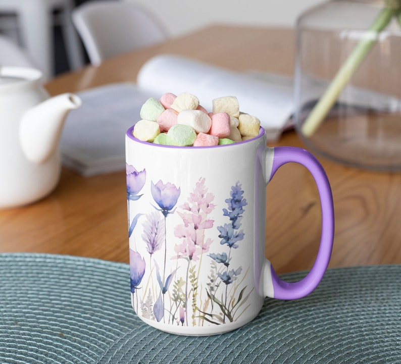 Lavender Mug Wrap 11oz and 15oz, Sublimation Design, Floral Coffee Mug PNG, Purple Flowers, Lavender Tea Cup, Instant Digital Download