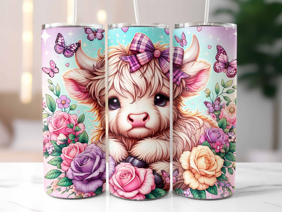 Highland Cow With Flowers Tumbler Wrap, Floral Highland Cow Tumbler ...
