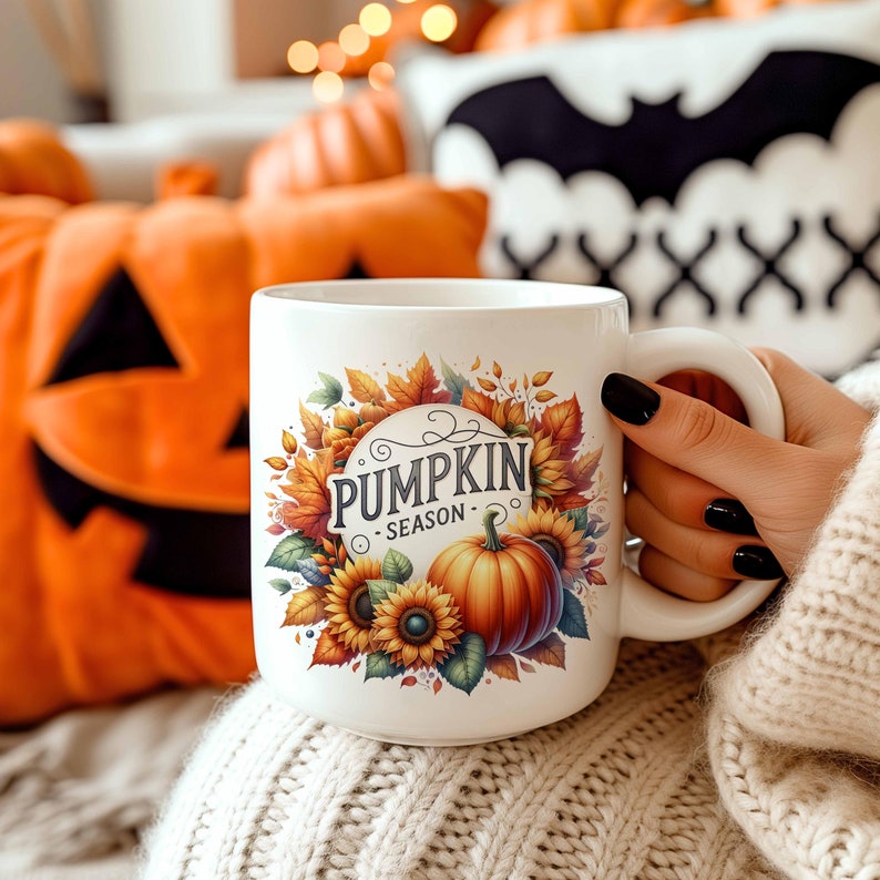 Spooky Season Mug Wrap, Pumpkin Mug Wrap, Fall Vibes Mug, 11oz & 15oz, Autumn Sublimation Design, Digital Download, Fall Vibes PNG