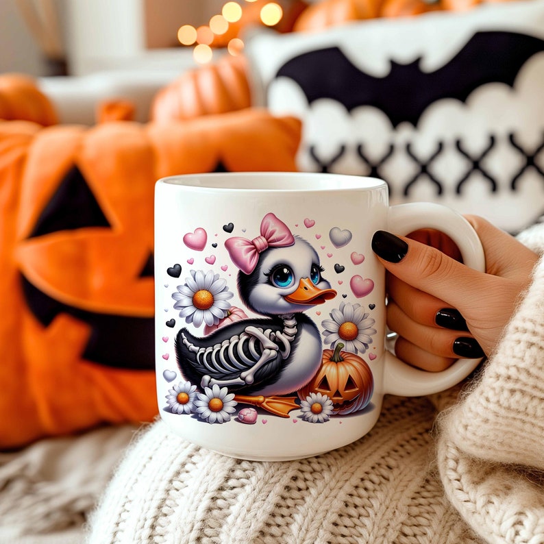 Halloween Duck Mug Wrap, Coquette Duck Sublimation Designs 11oz & 15oz, Cute Halloween Mug Wrap, Spooky Season Mug PNG, Spooky Duck Mug