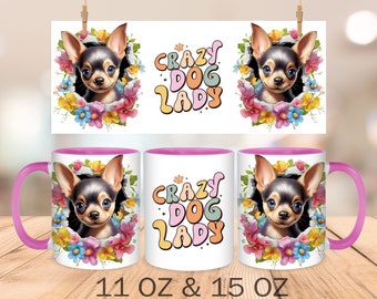 3D Chihuahua Mug Wrap 11 oz and 15 oz, Dog Mugs Sublimation Designs, Coffee Mug Wrap, PNG Instant Digital Download